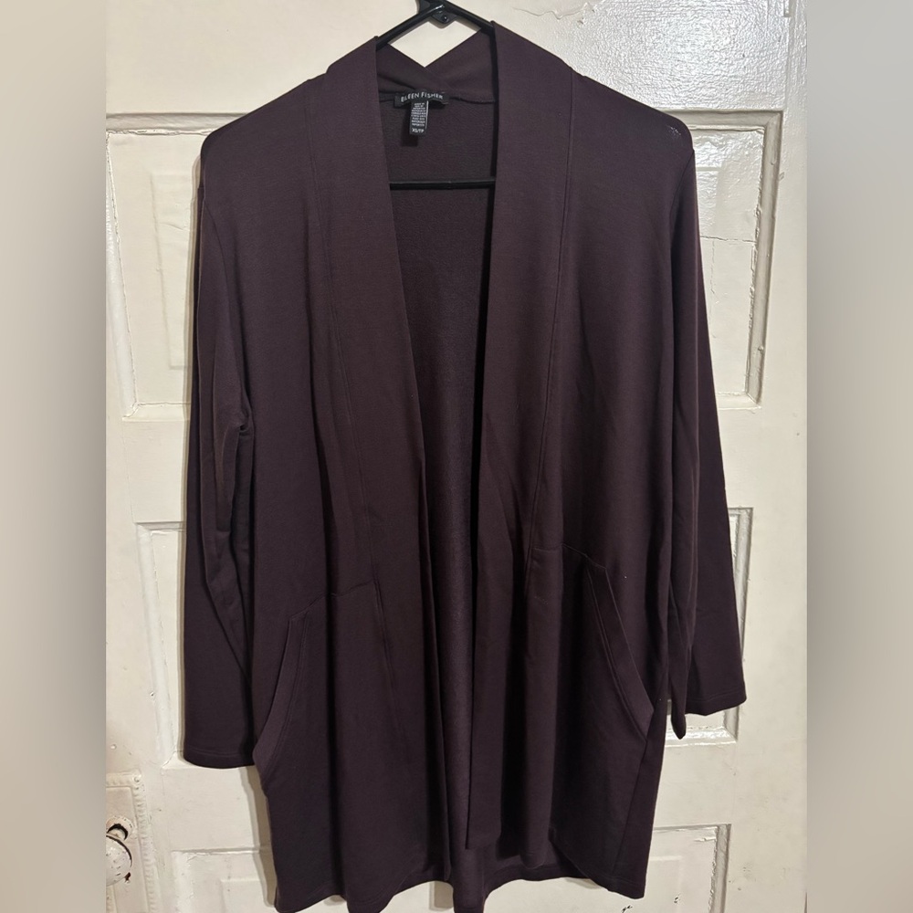 Cute open cardigan by Eileen Fisher. It is a roomy XS.